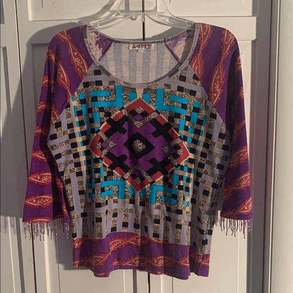 kakeus Tops - Kakeus Geometric Multi-colored 3/4 Sleeve Graphic Knit Blouse EUC